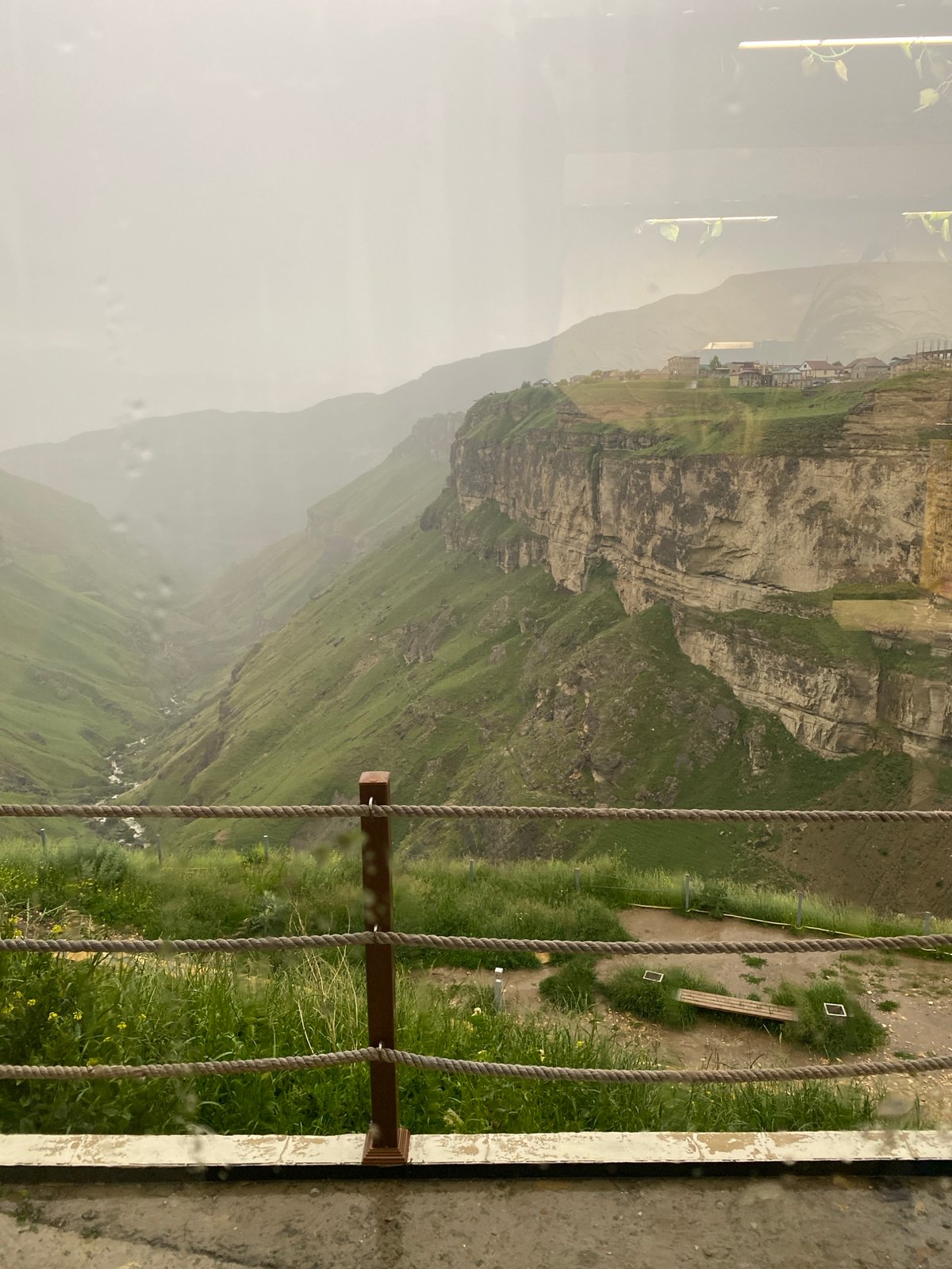 Rainy afternoon views over Khunzakh's canyon and mountain town