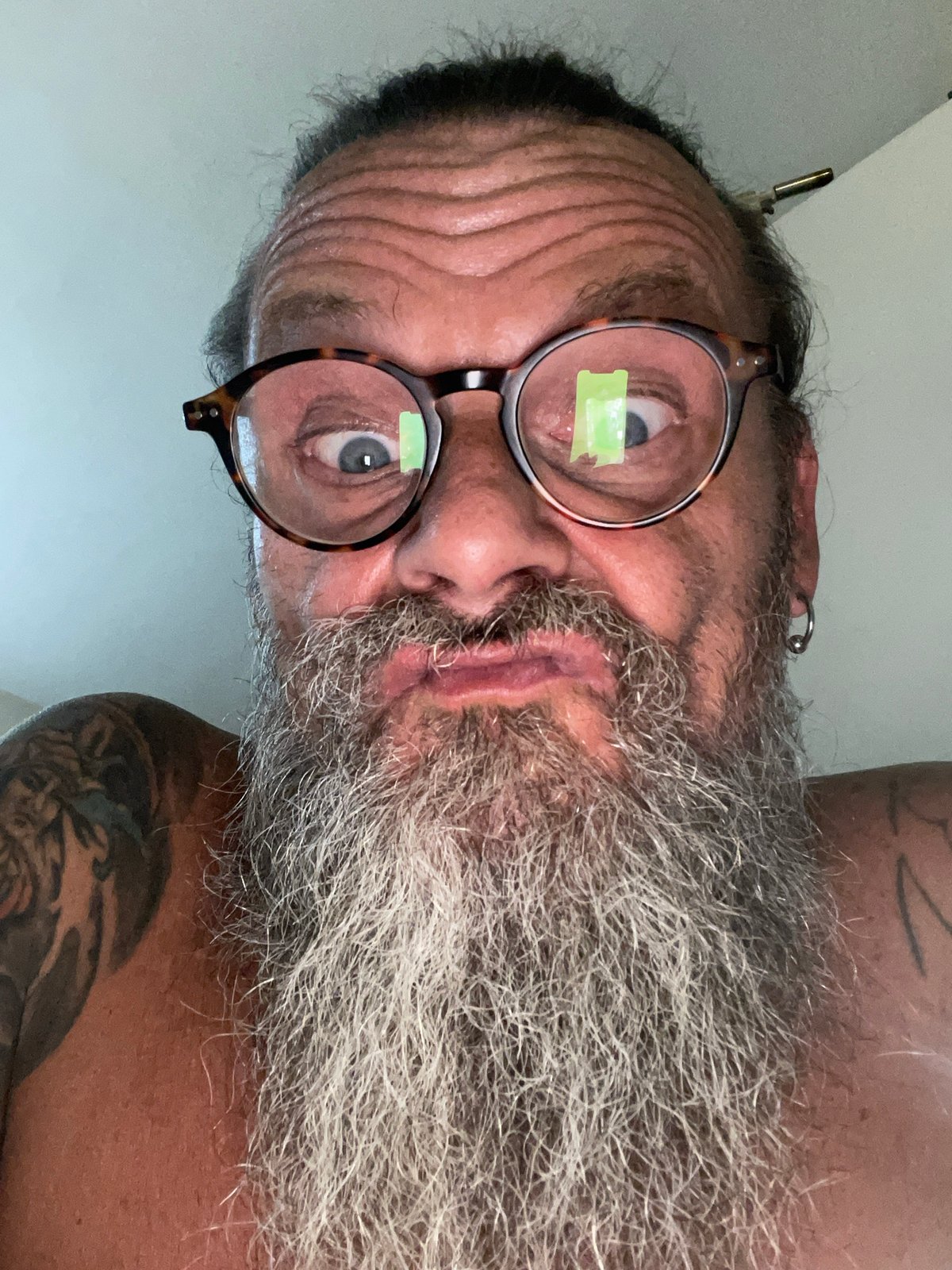 Selfie series in Netanya featuring a long grey beard and glasses