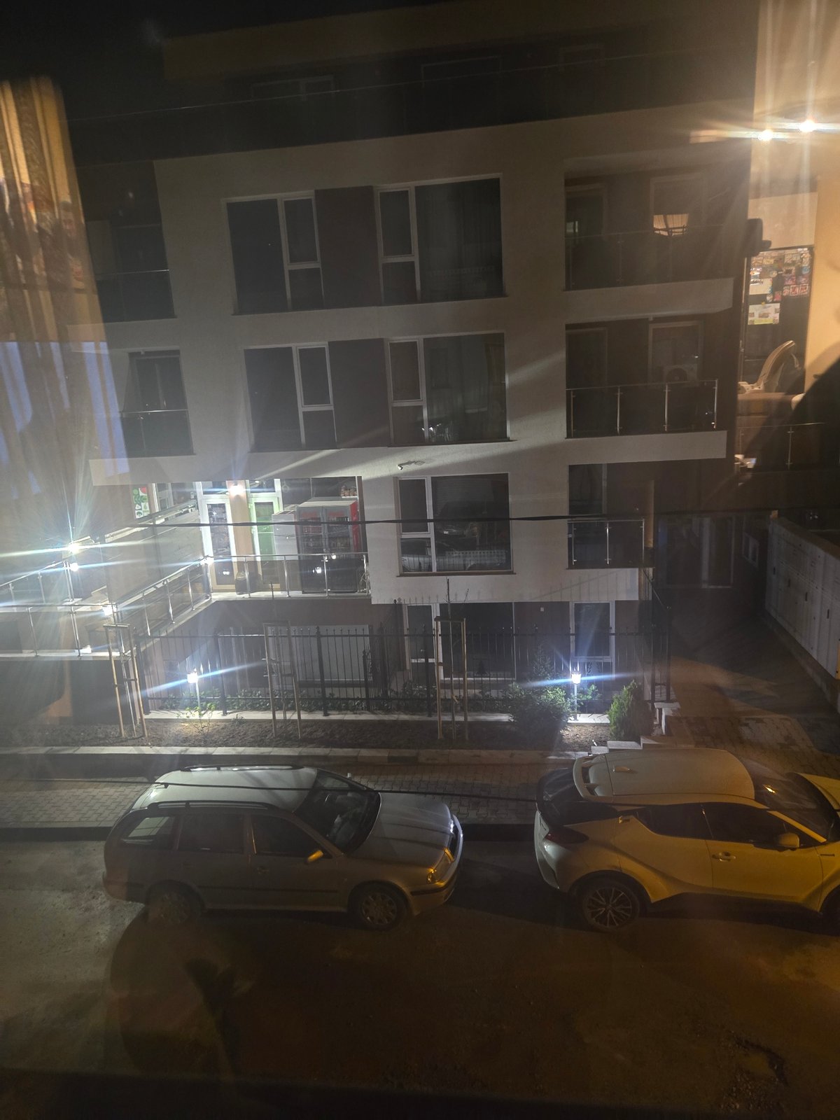 Modern apartment building observed at night in Sofia, Bulgaria