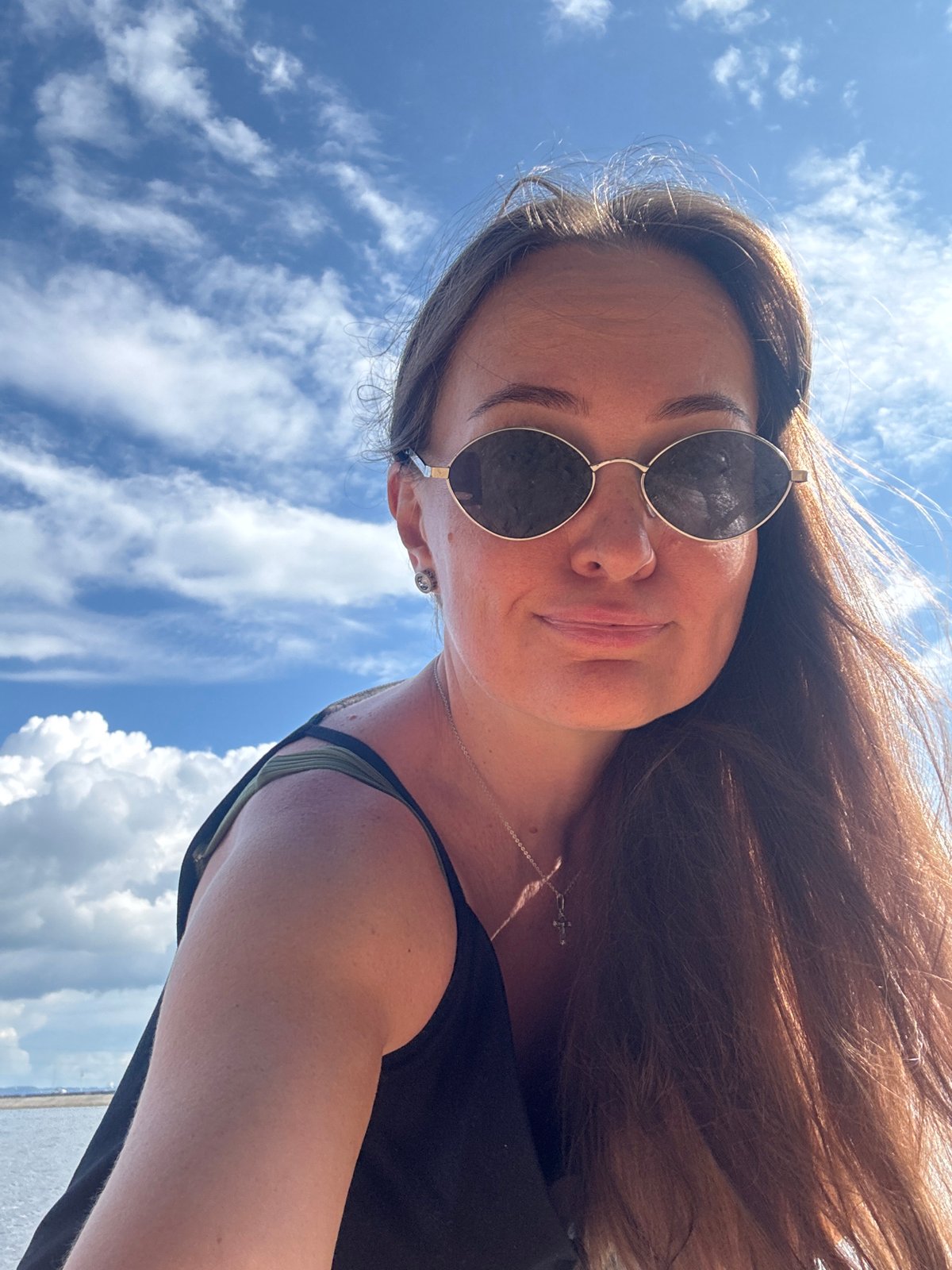 Sunny selfie moment in Chaikovsky under a clear blue sky