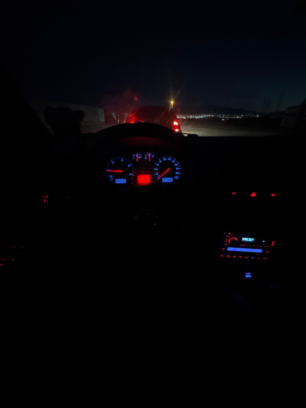 Night driving captured on dashboard in Sofia