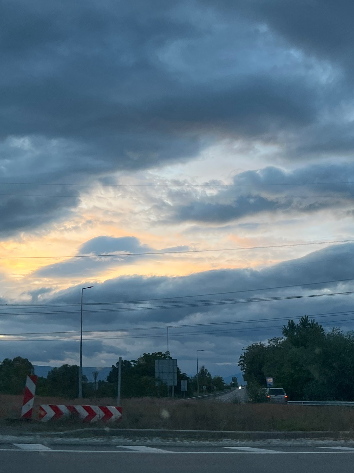 Light streaks visible through overcast sky in Blagoevgrad, Bulgaria