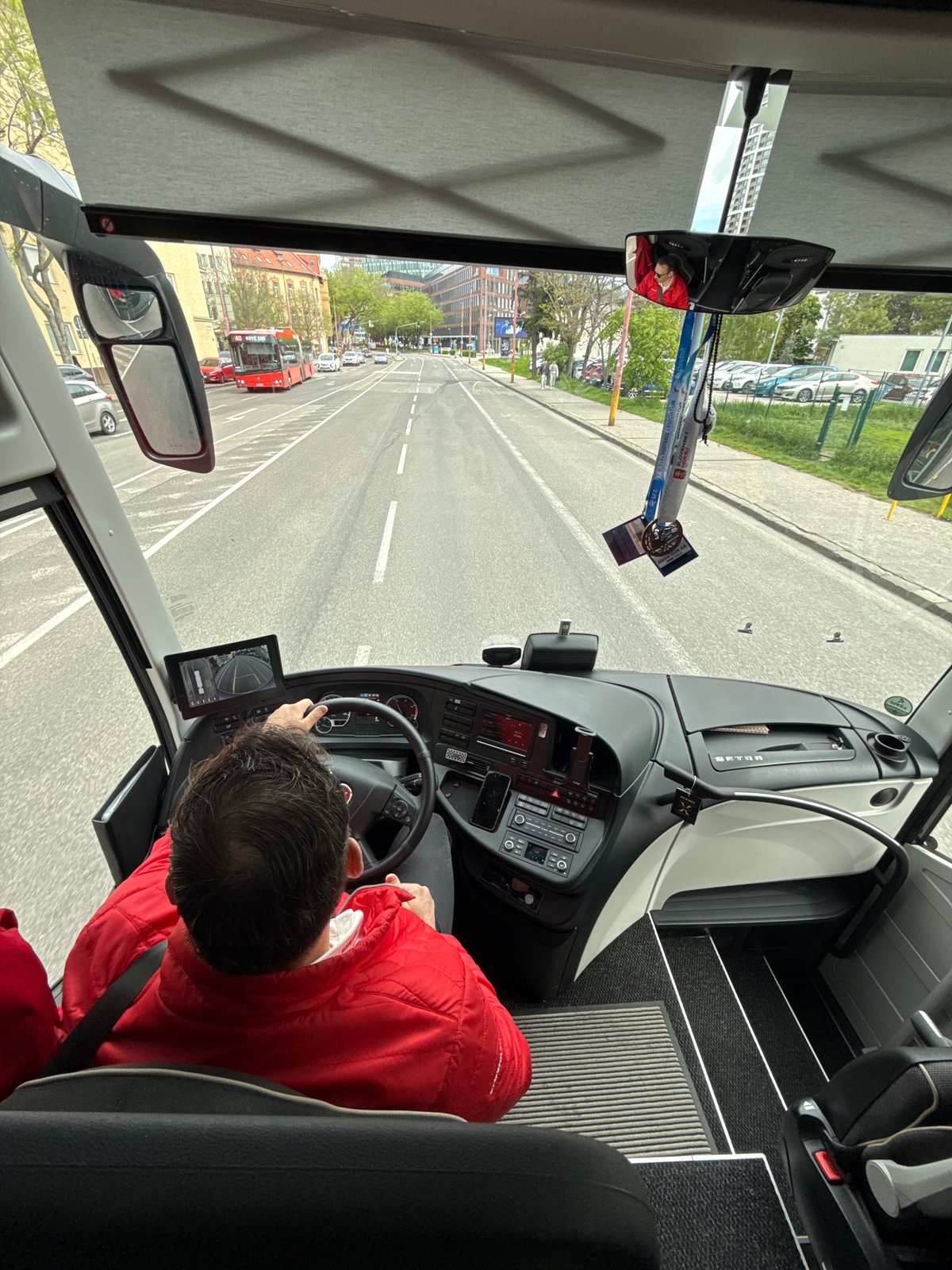 Bus driver operates morning route through Bratislava streets