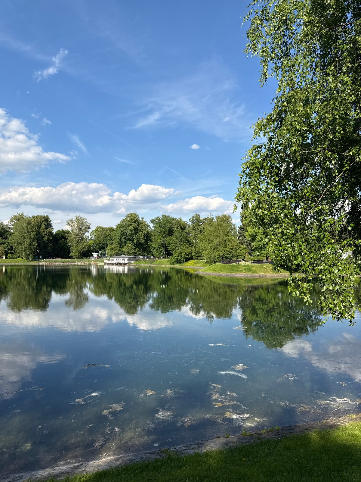 Sunny afternoon draws visitors to Moscow waterfront park