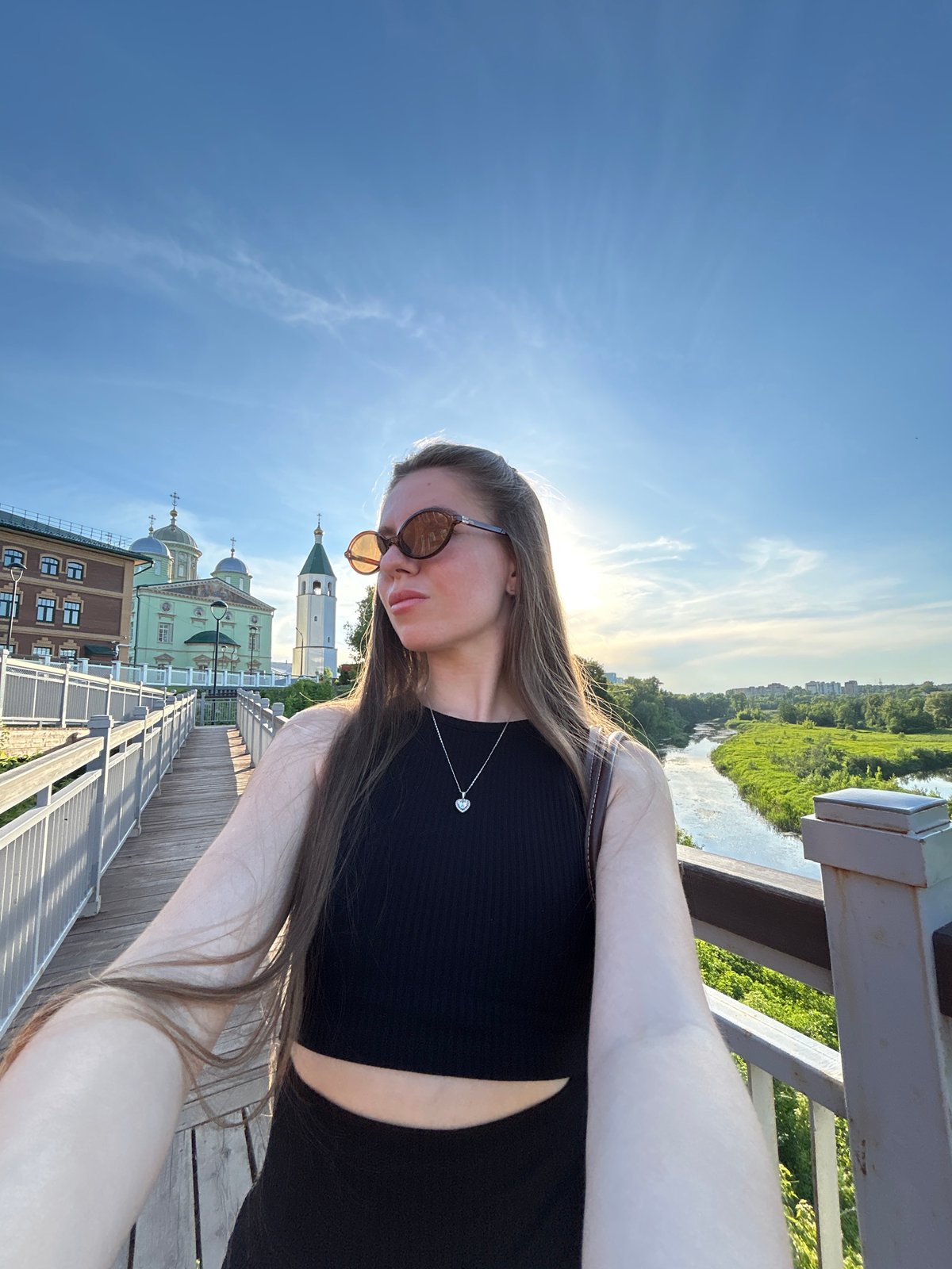 Golden hour photography session captures Klin landmarks and river views