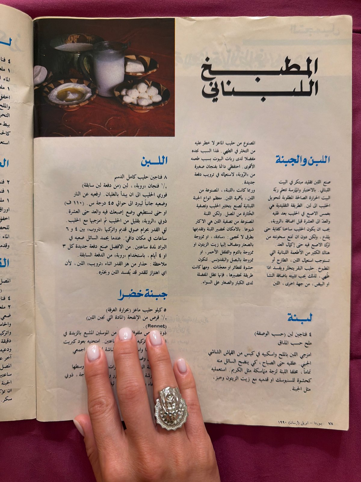 Arabic Lebanese cookbook open to dairy and cheese recipes