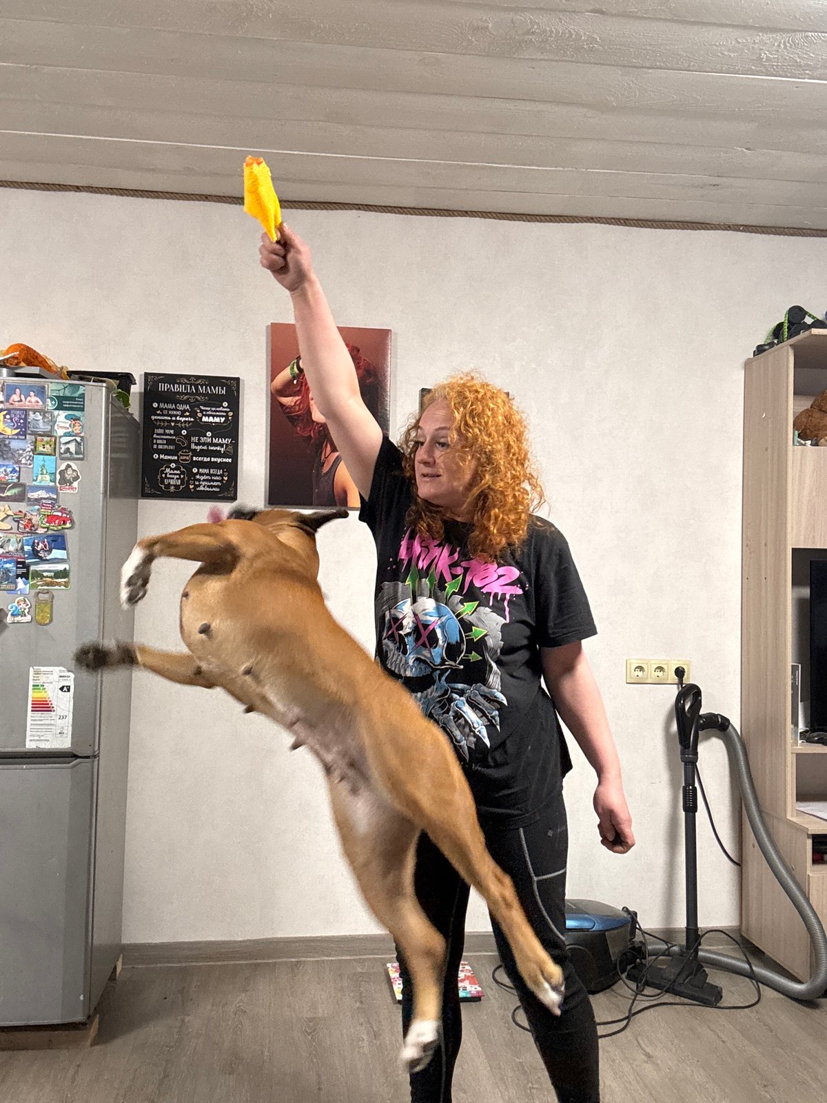 Family documents leisurely Saturday with pets in Chaikovsky, Russia