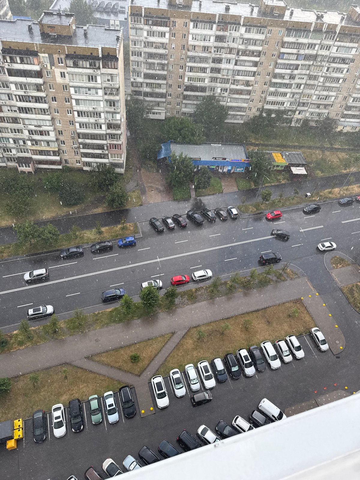 Rainy morning over a Soviet-style apartment district