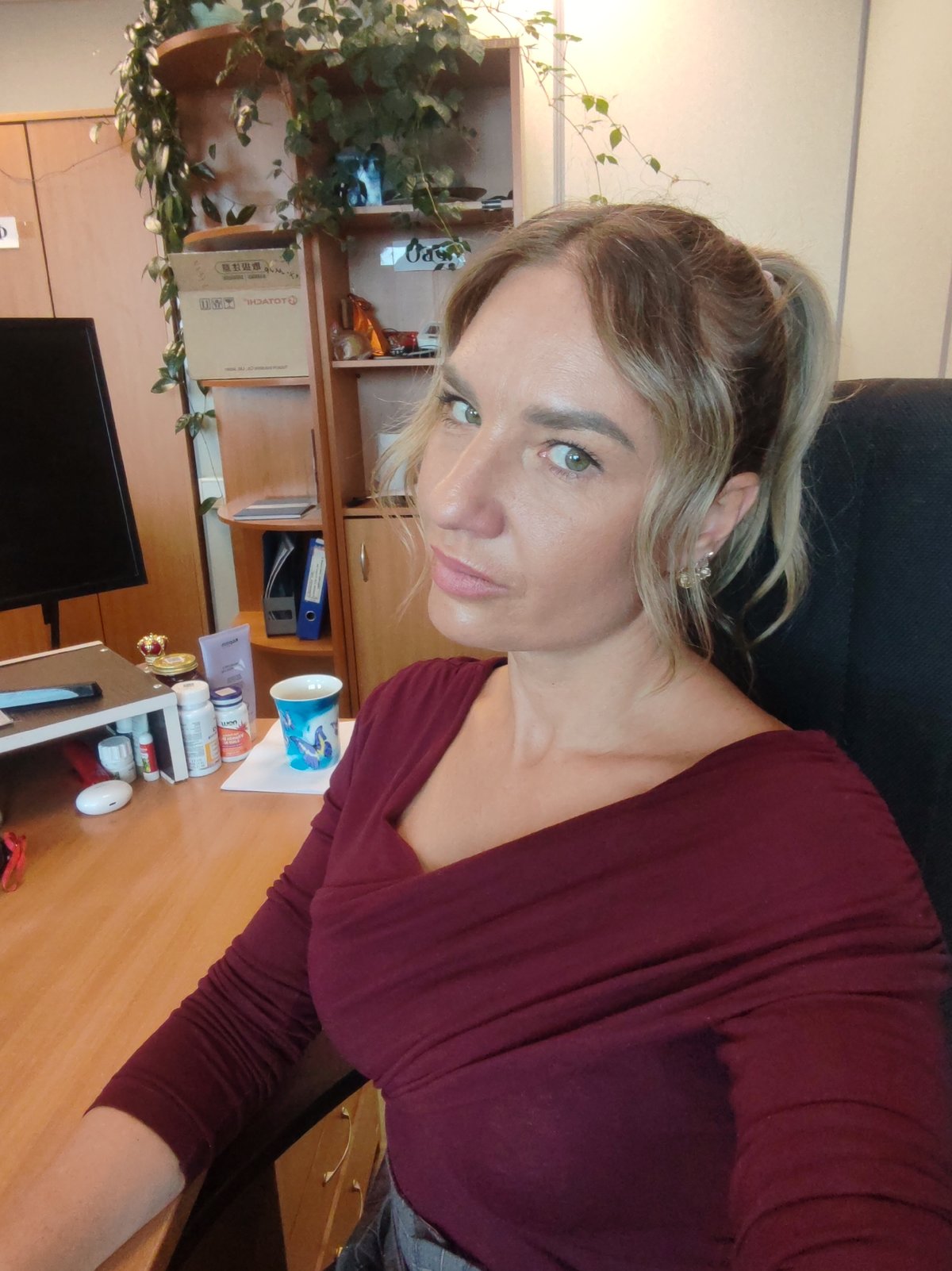 Office worker takes selfie during late night shift
