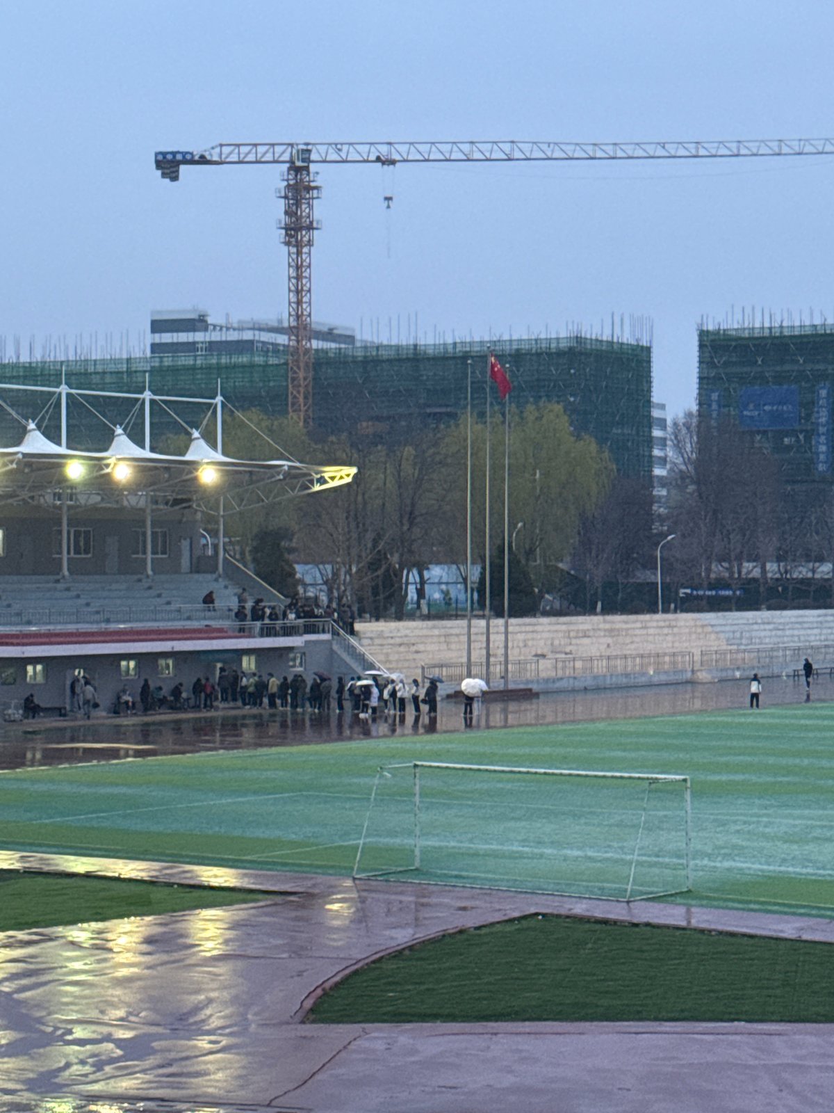 Construction continues at soccer field in Zhongtun, China