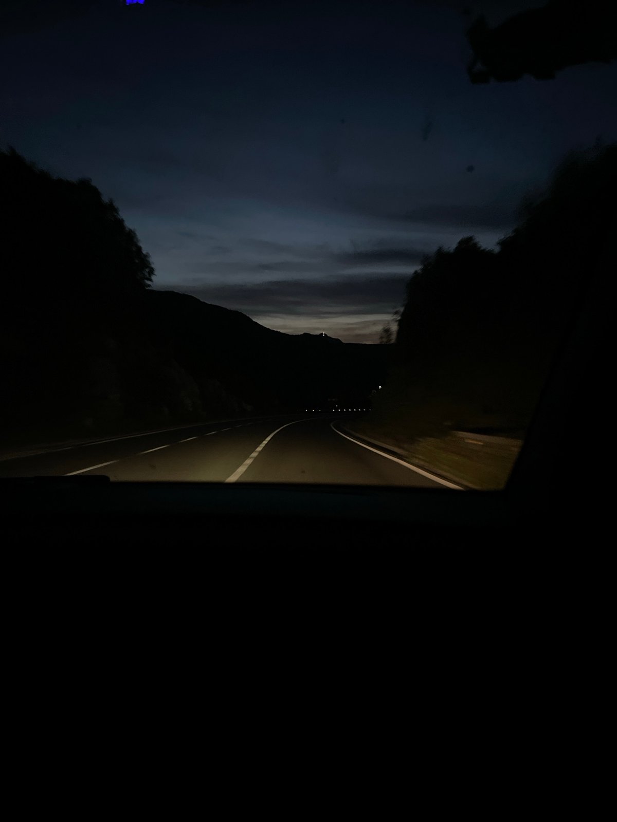 Nighttime mountain road scene documented in Brajici, Montenegro