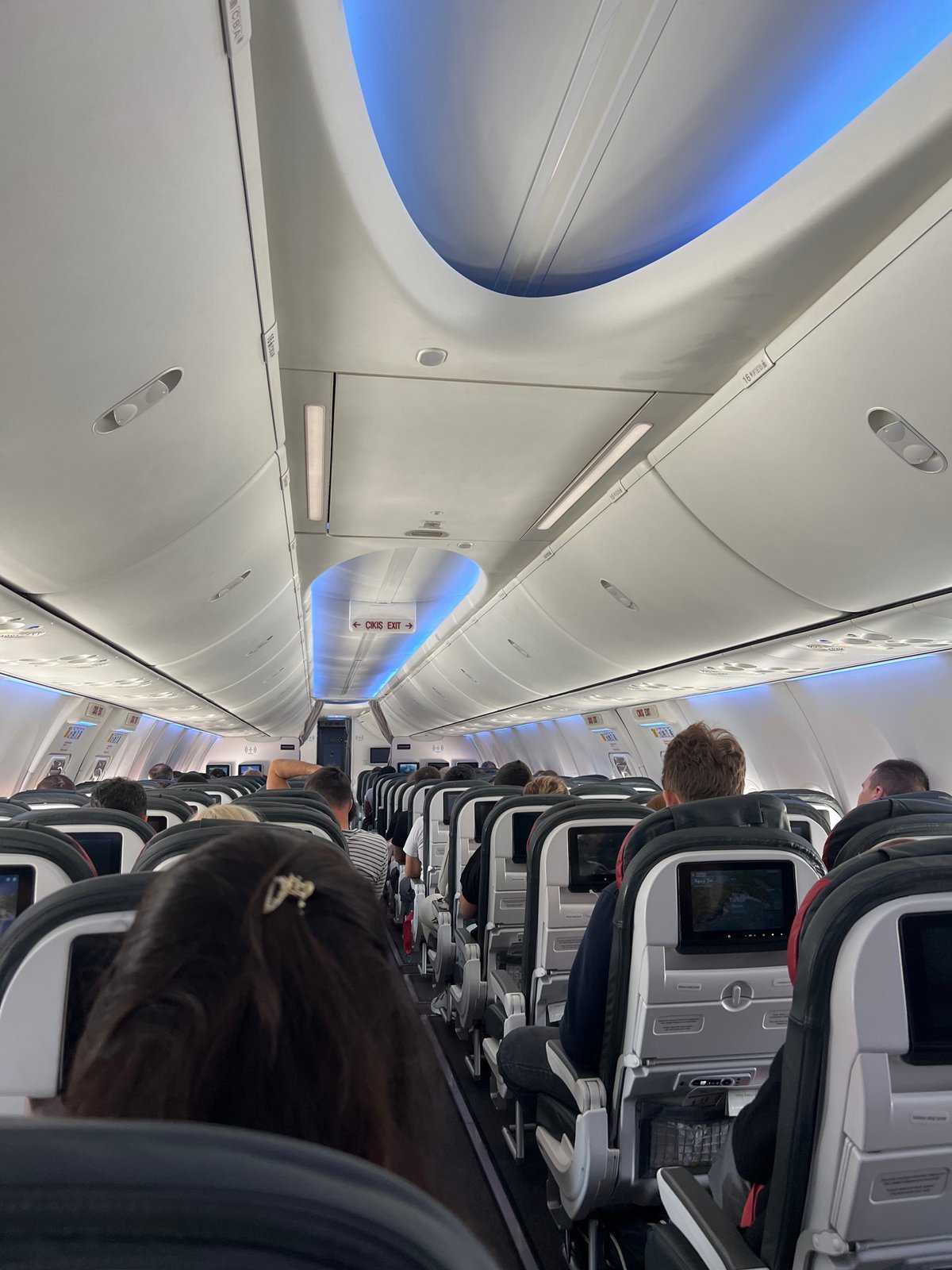 Aircraft cabin interior documented by passenger in Arnavutköy, Turkey