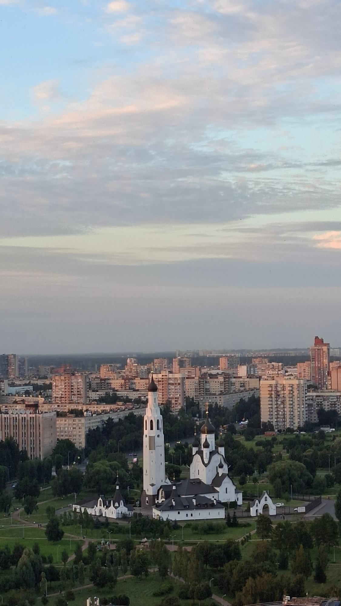 Saint Petersburg skyline at golden hour, August evening
