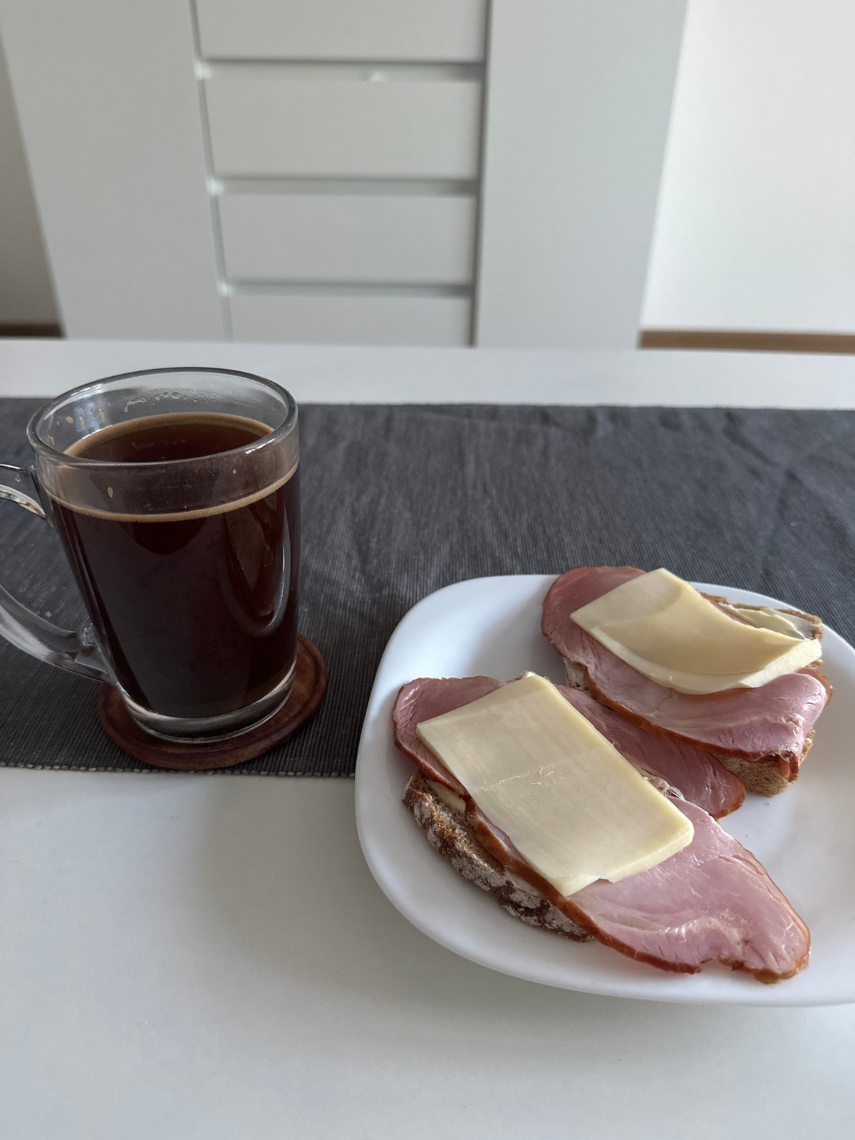 Morning coffee on a white table in Dziekanów Leśny