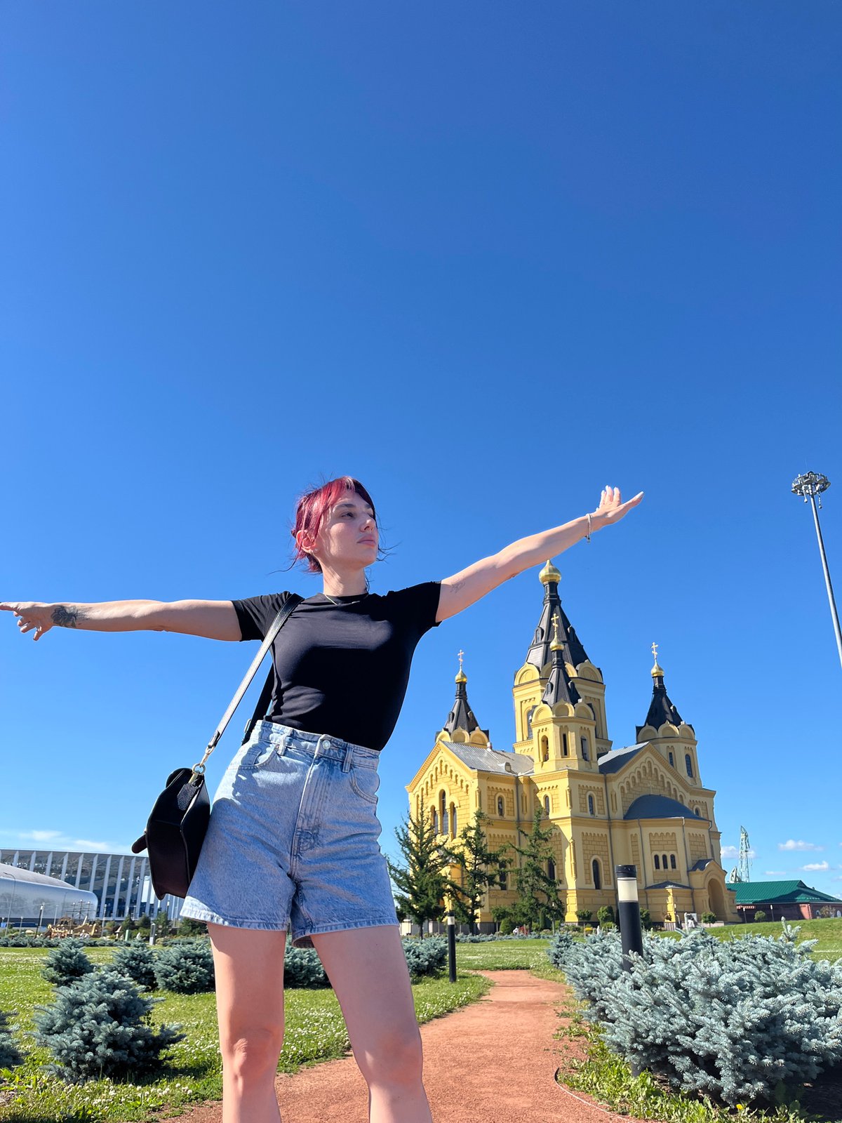 Sunny day at Nizhny Novgorod's cathedral and riverfront