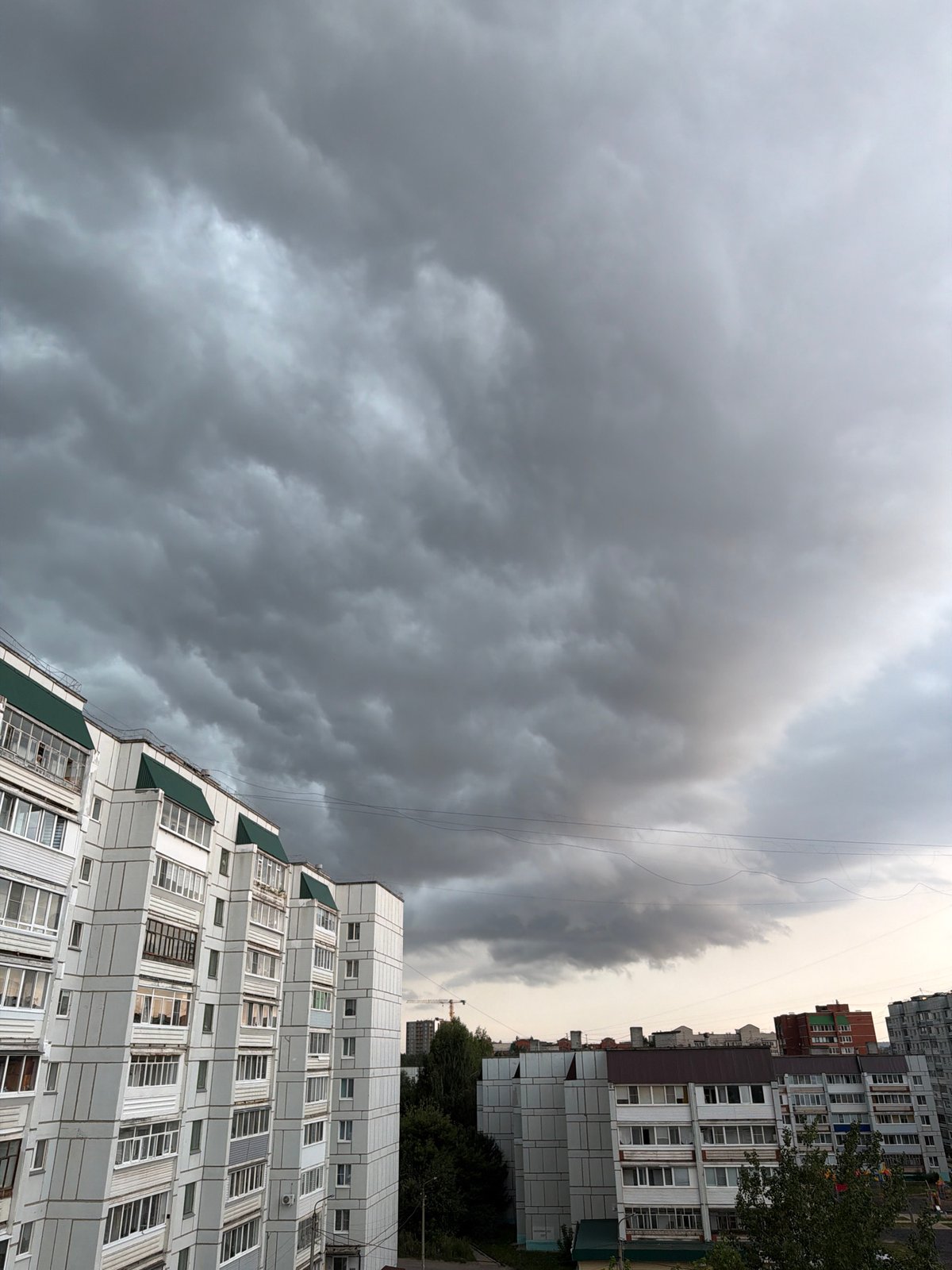 Storm clouds gather over Chaikovsky on a July morning