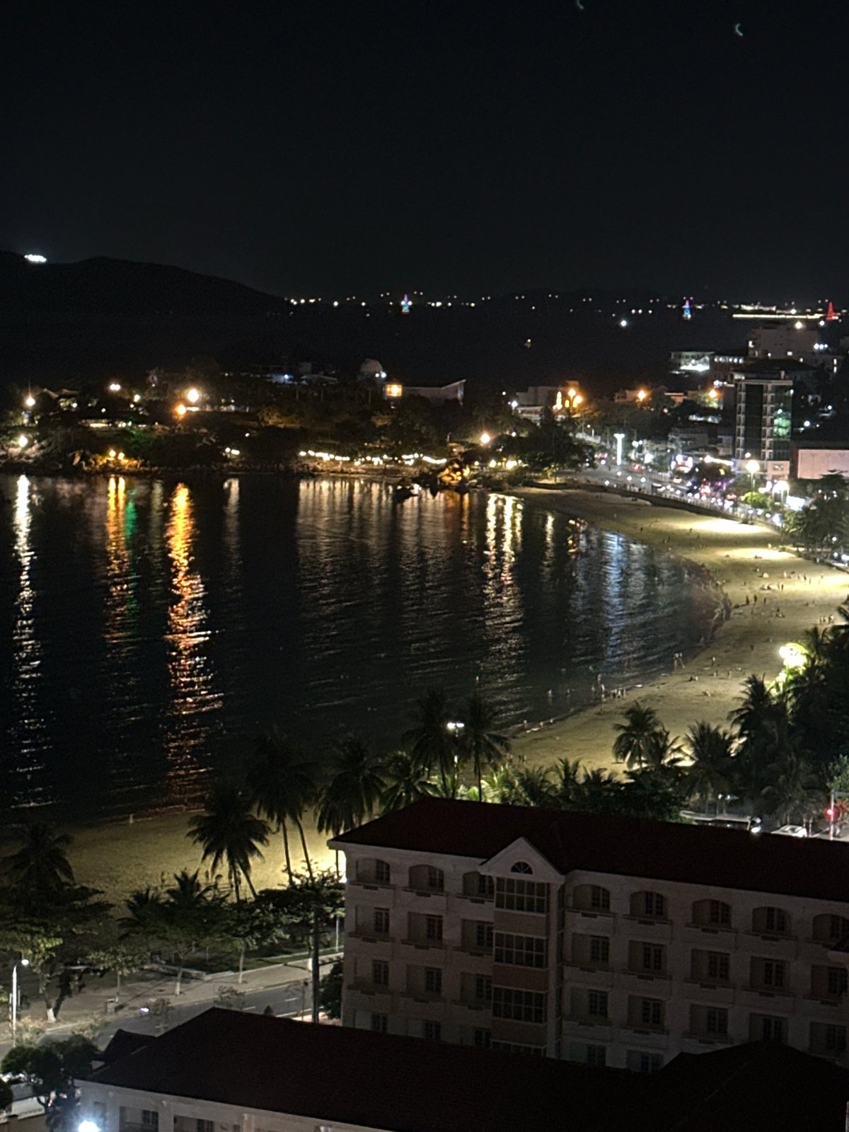 Nha Trang's lit-up coastline and skyline at night