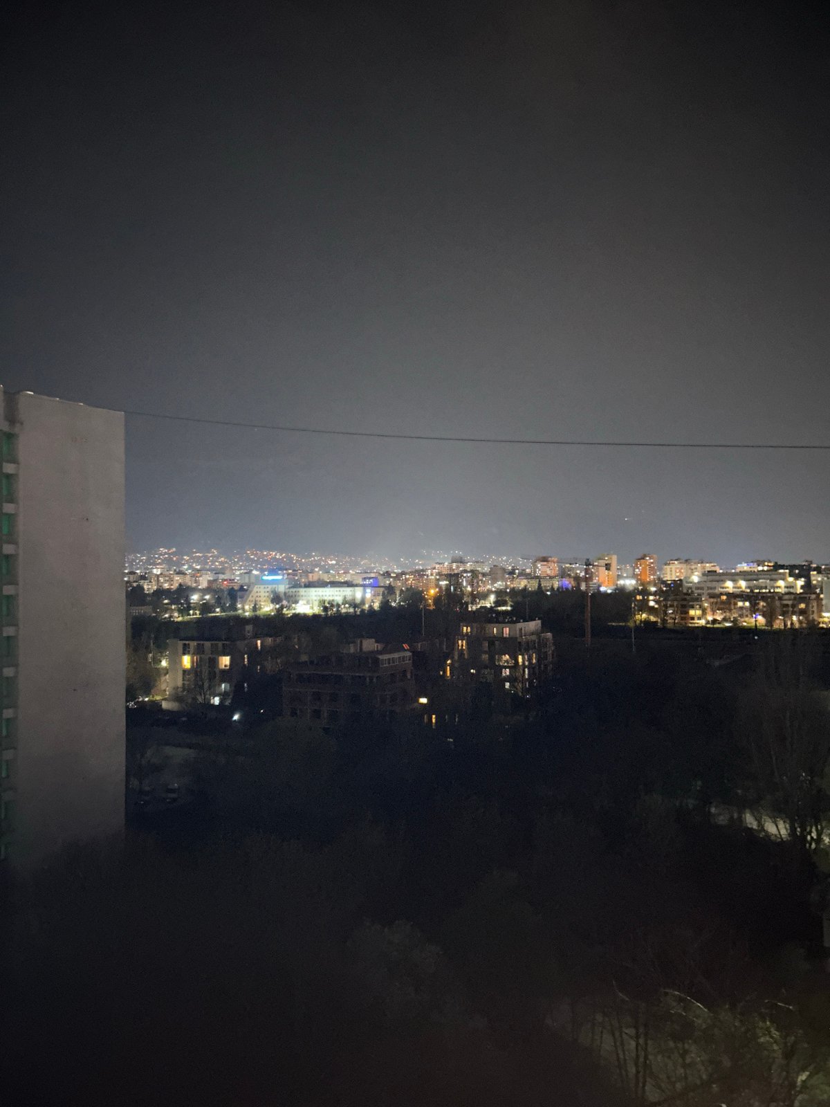 Nighttime cityscape captured from elevated view in Sofia, Bulgaria