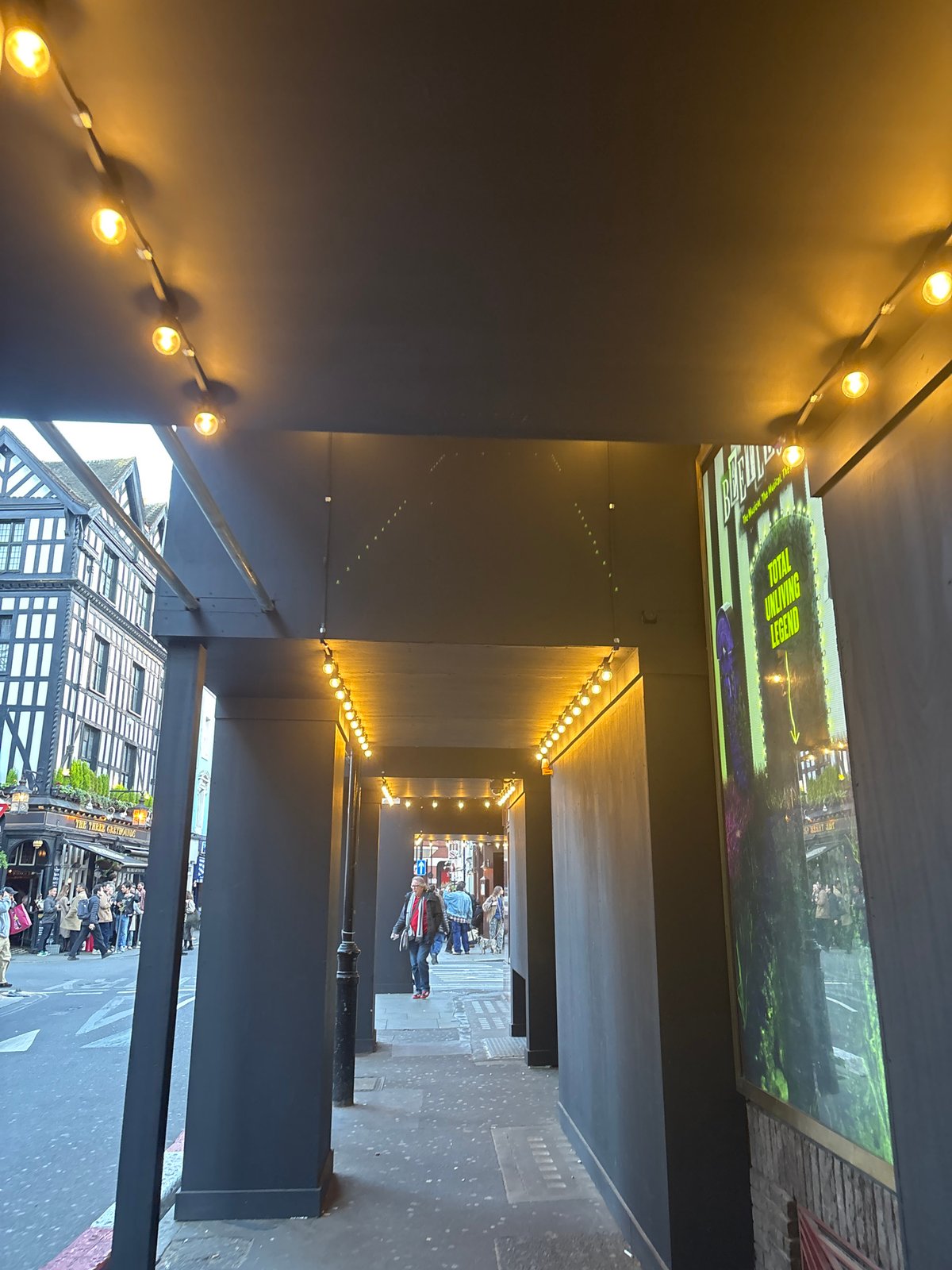 London street scenes feature covered walkway and graffiti art