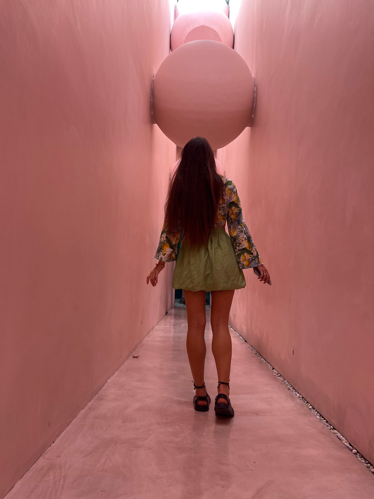 Woman photographed at multiple scenic locations in Choeng Mon