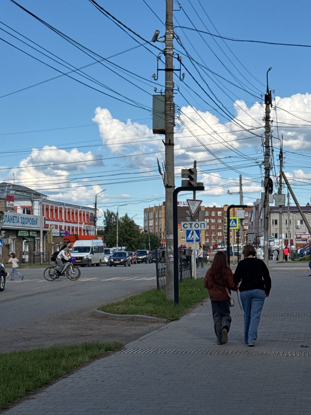 Street scenes documented in Mozhga, Russia including tank monument