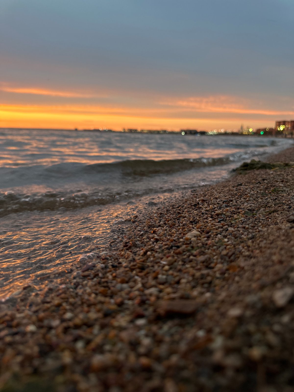Sunset at the Kokshetau waterfront, shoreline and ropes course