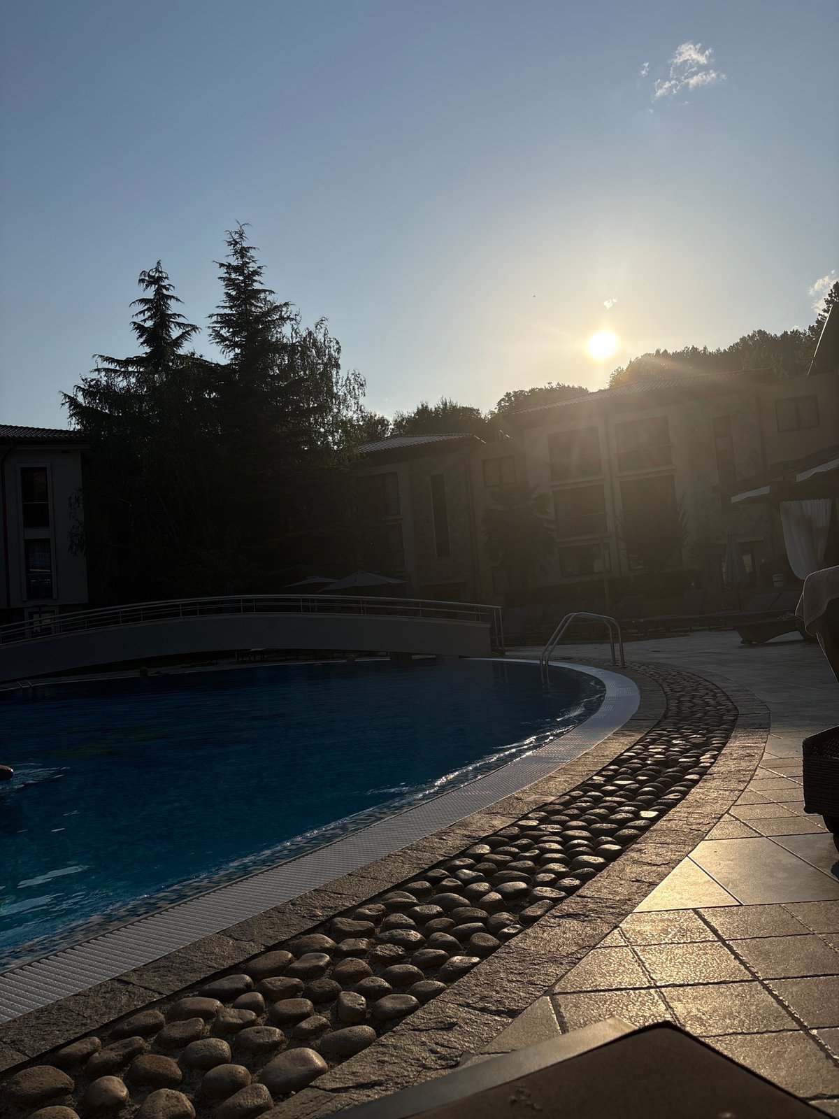 Lazy pool afternoon with sunset views and Caesar salads