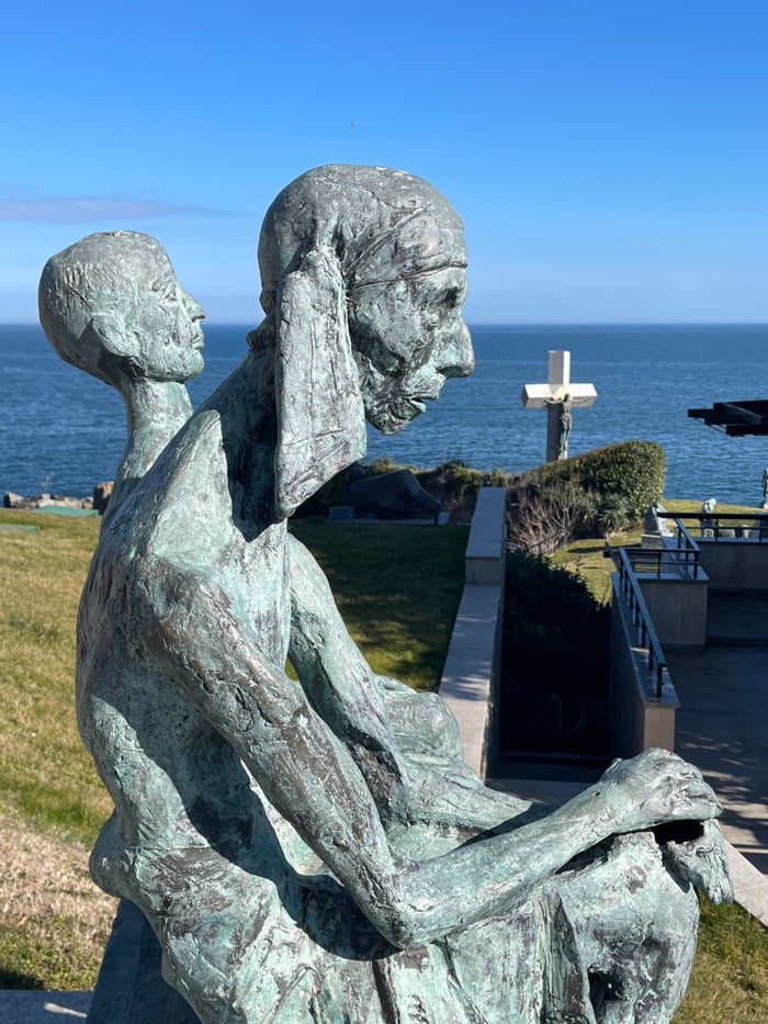 Coastal sculpture garden documented in Sozopol, Bulgaria overlooking Black Sea