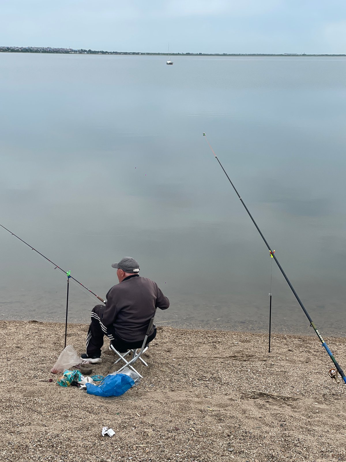 Early morning waterfront activity documented in Kokshetau, Kazakhstan