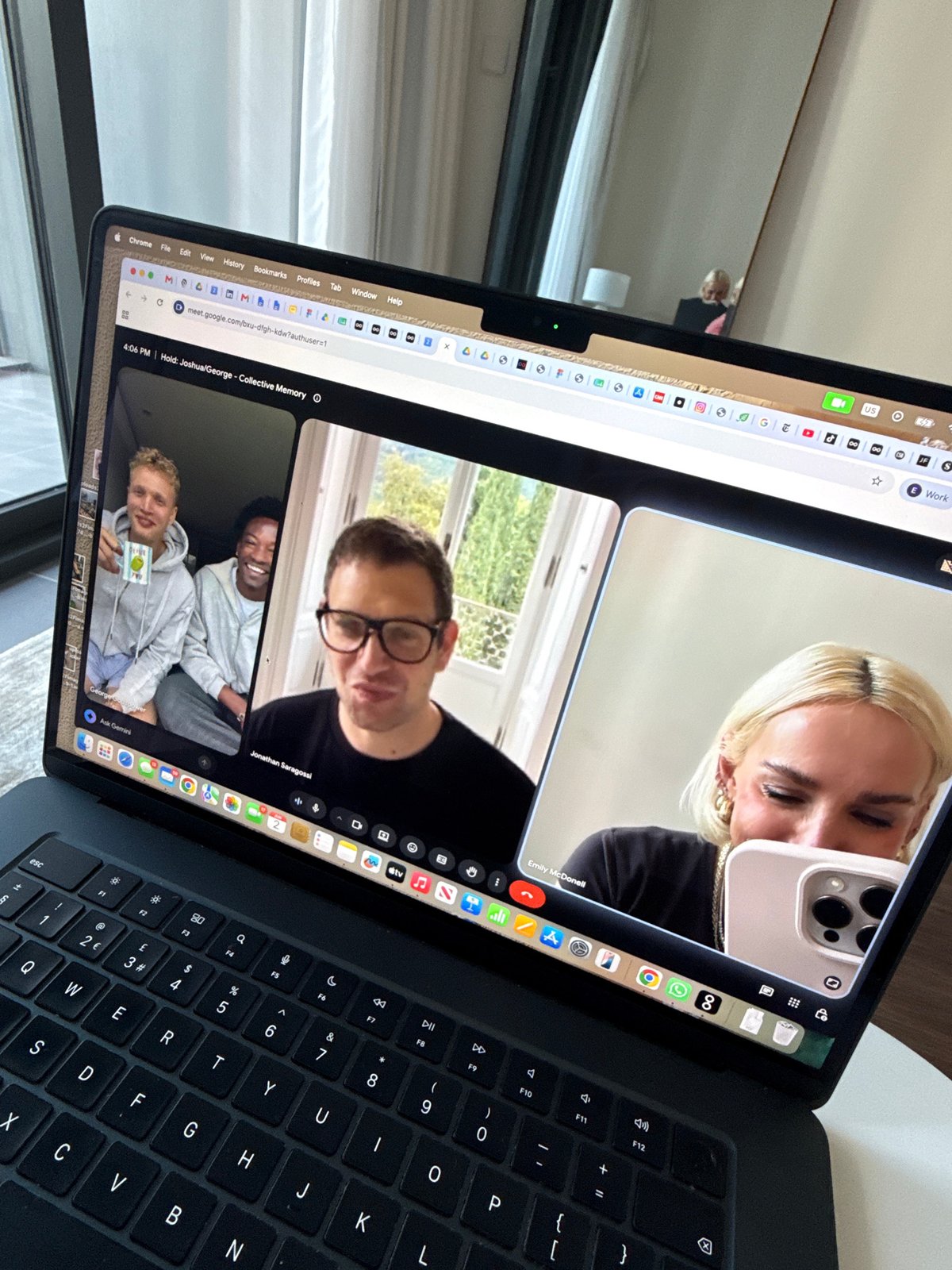 MacBook displays active Google Meet call in Dubai