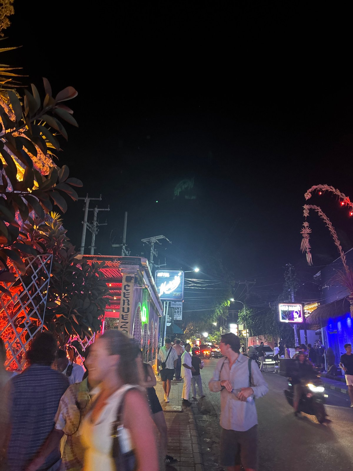 Neon-lit night scene at a themed venue in North Kuta, Bali