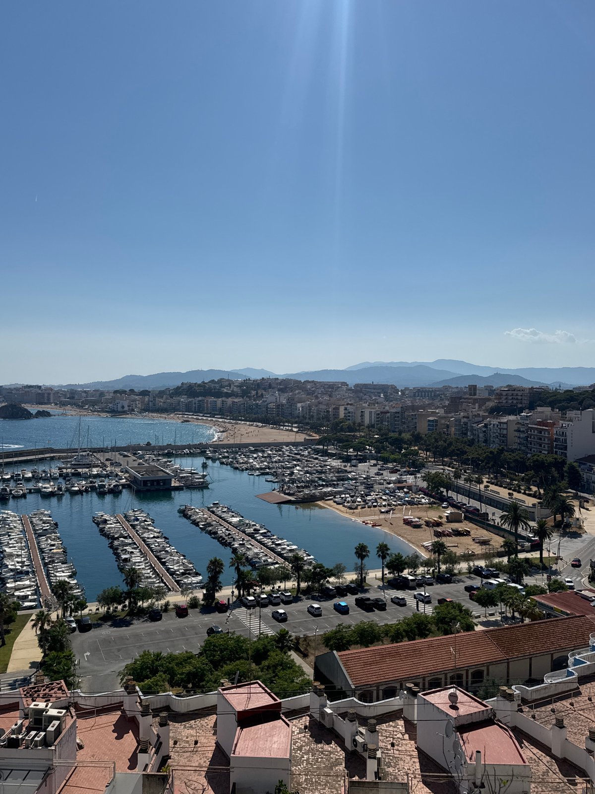 Sunny panoramic view over the coastal town of Blanes, Spain