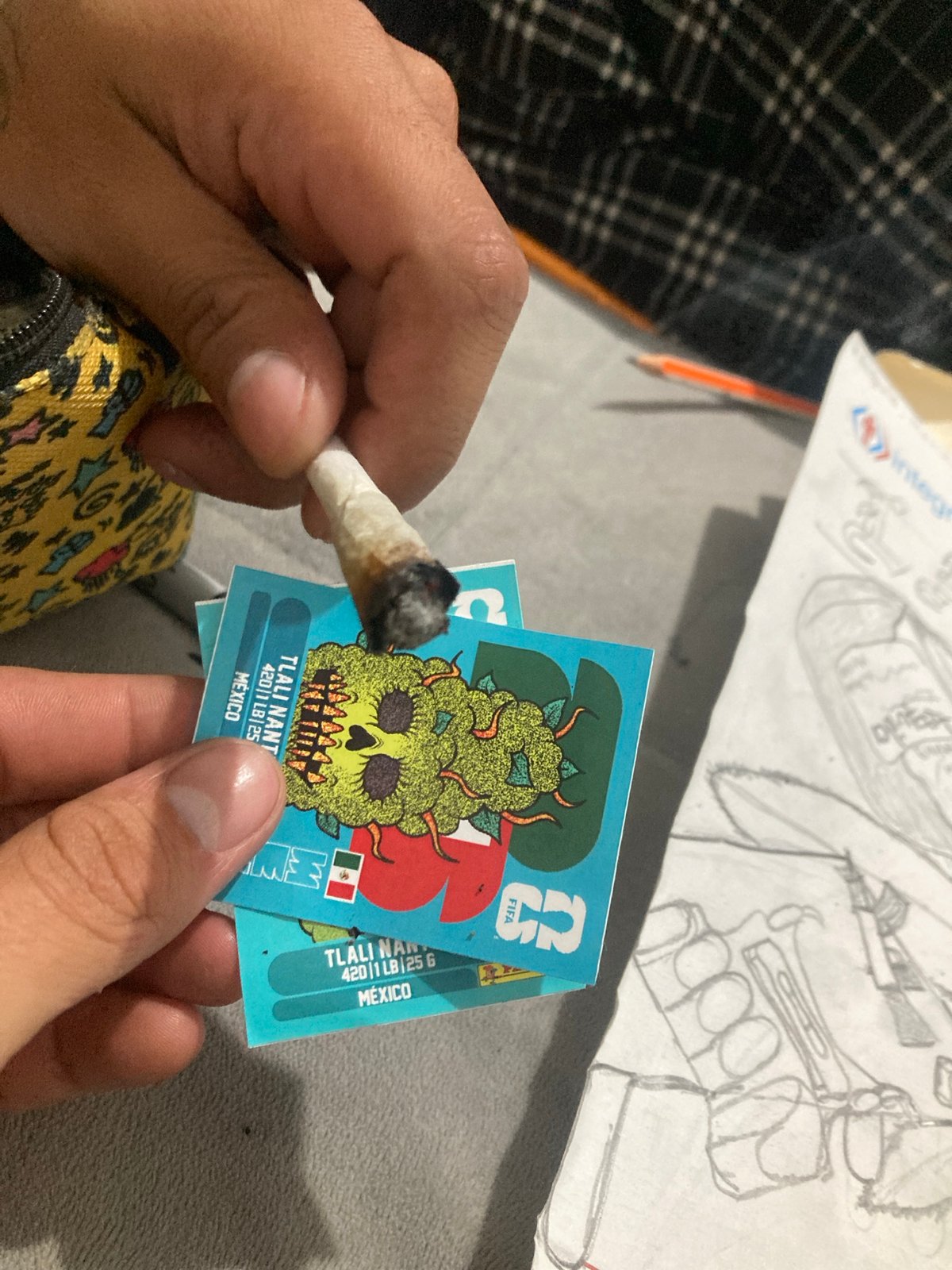 Cannabis collectible cards on display in Mexico City