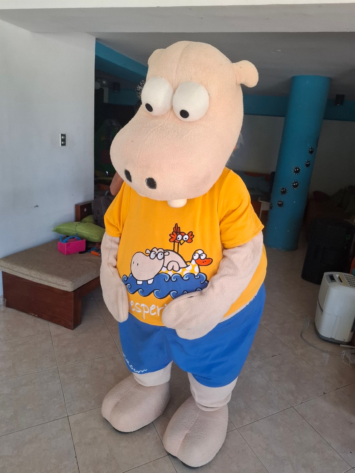 Hesperia resort's hippo mascot works the crowd in Playa El Agua