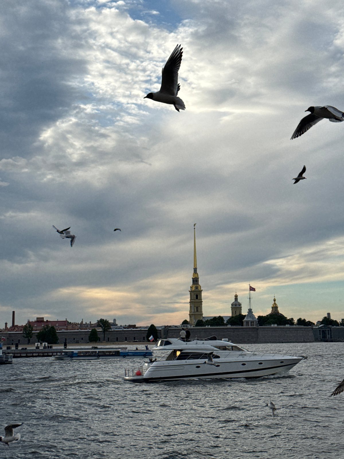 Evening crowd on the Neva embankment, Saint Petersburg