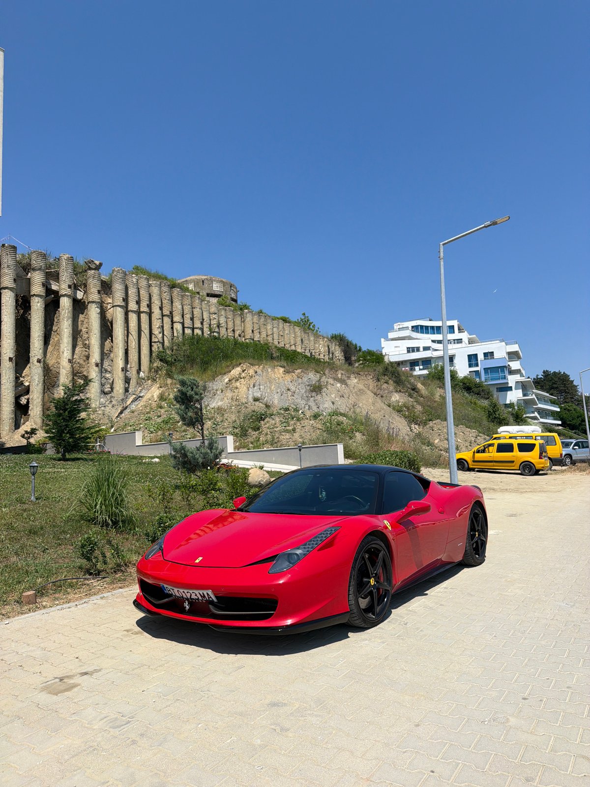 Red Ferrari turns heads along Obzor's sunny seafront