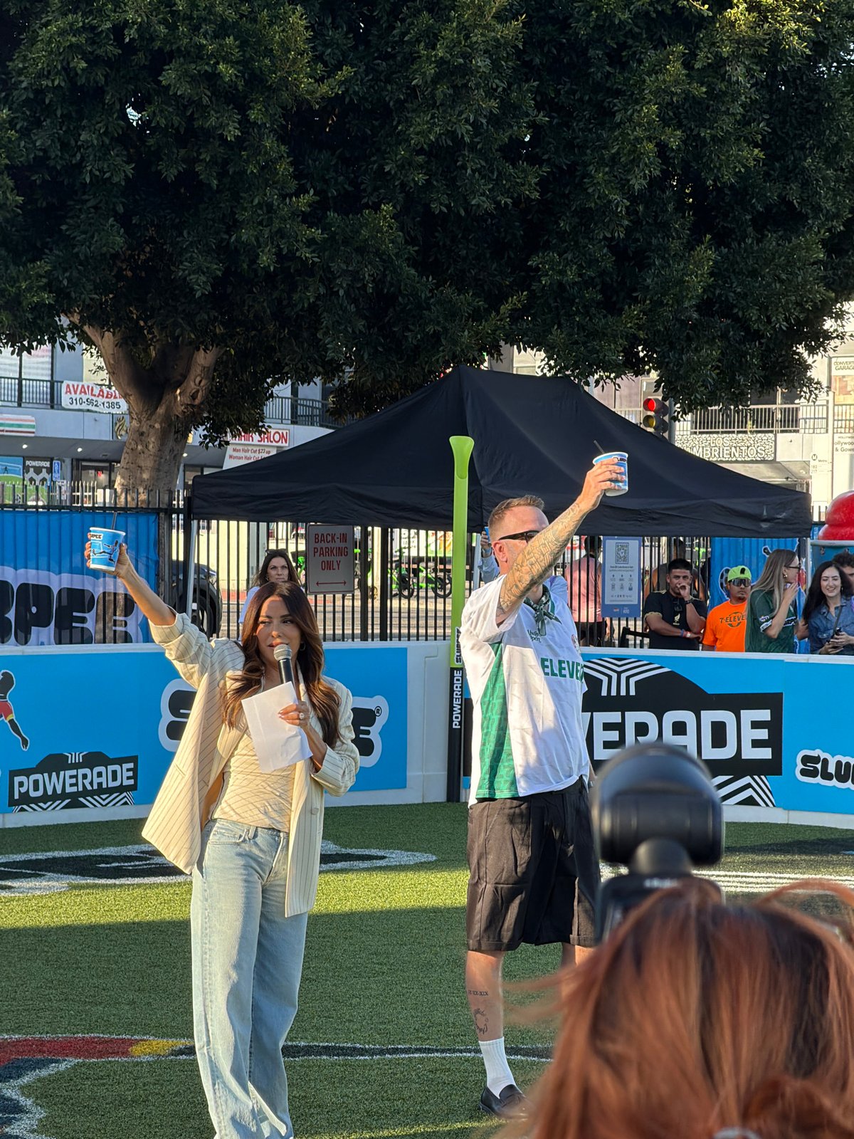 Woman speaks at sports promotional event in Los Angeles