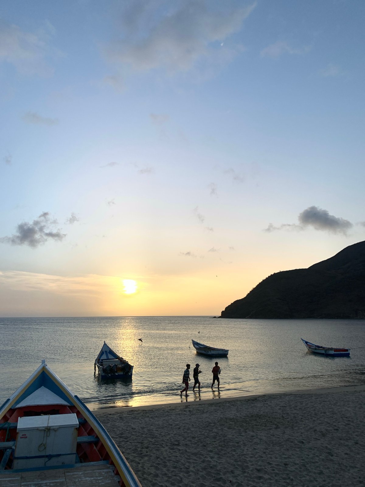 Sunset fishing boats captured in Juan Griego Venezuela evening