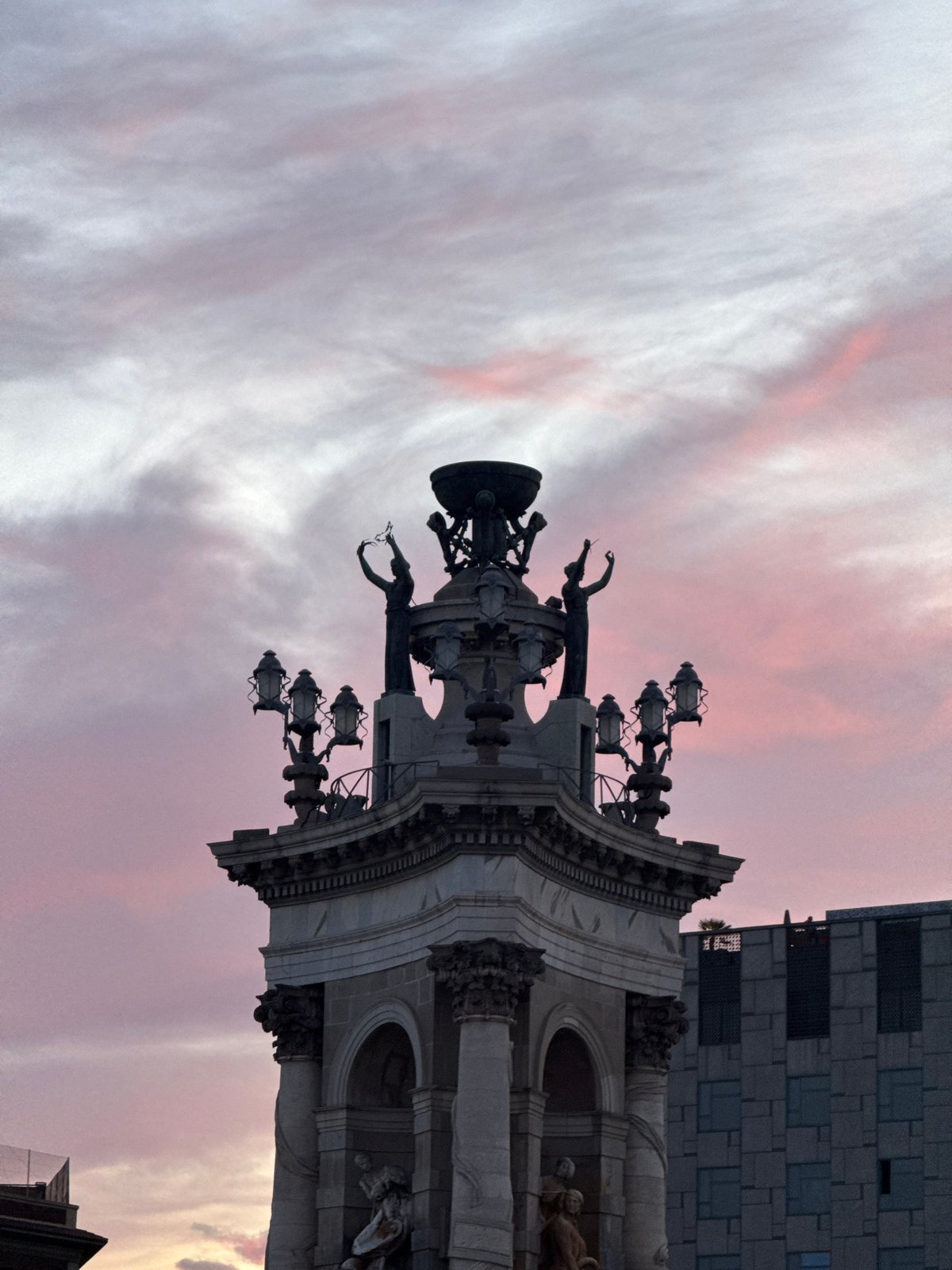 Evening scenes captured across central Barcelona landmarks and plazas