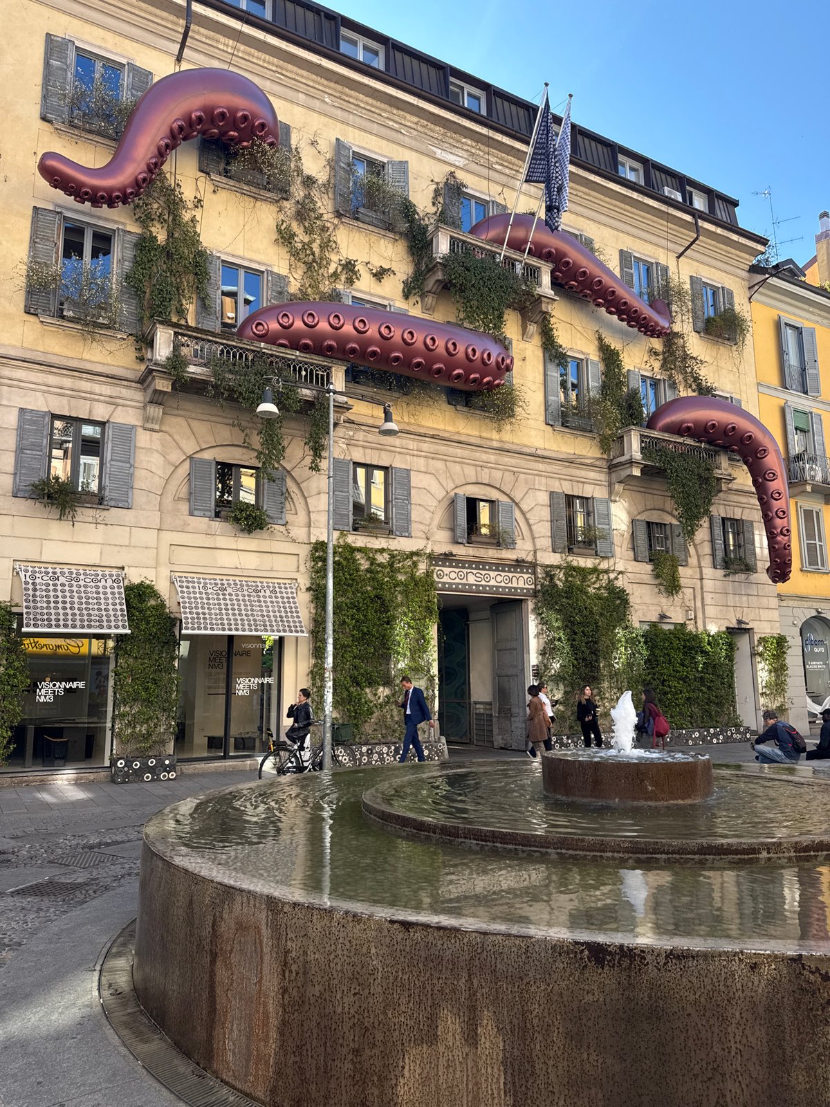 Giant inflatable octopus tentacles spotted on Milan's Corso Como