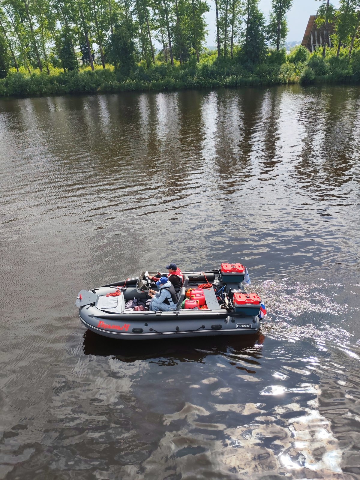 Two motorboats on the water near Selivanovo, Russia