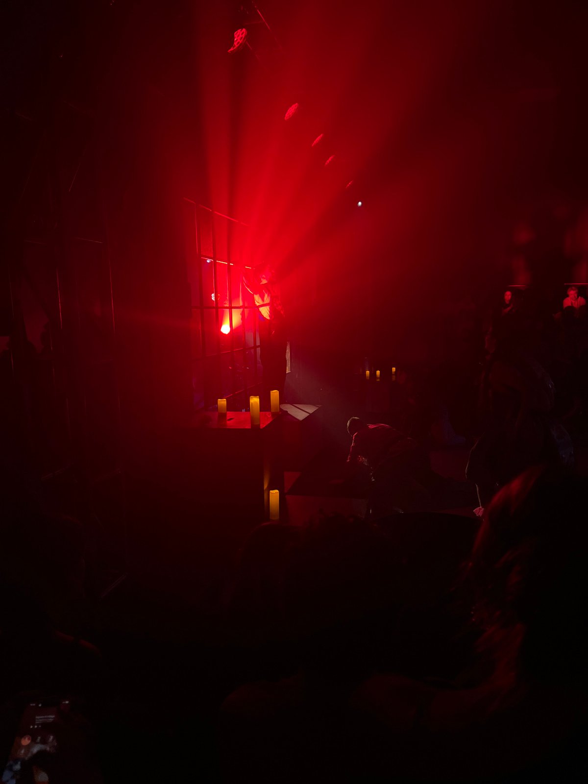 Red lights illuminate indoor space in Mexico City