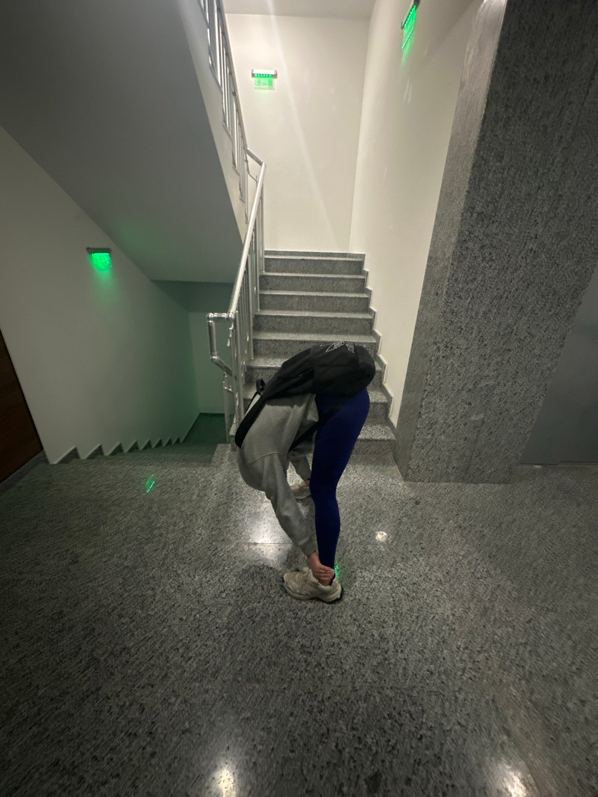 Person photographed in concrete stairwell in Sofia, Bulgaria