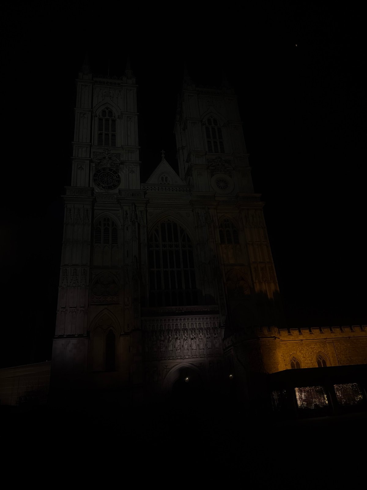 Westminster Abbey illuminated at night in London