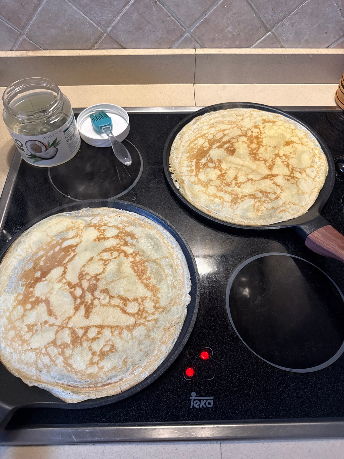 Early morning crepe cooking session captured on induction cooktop
