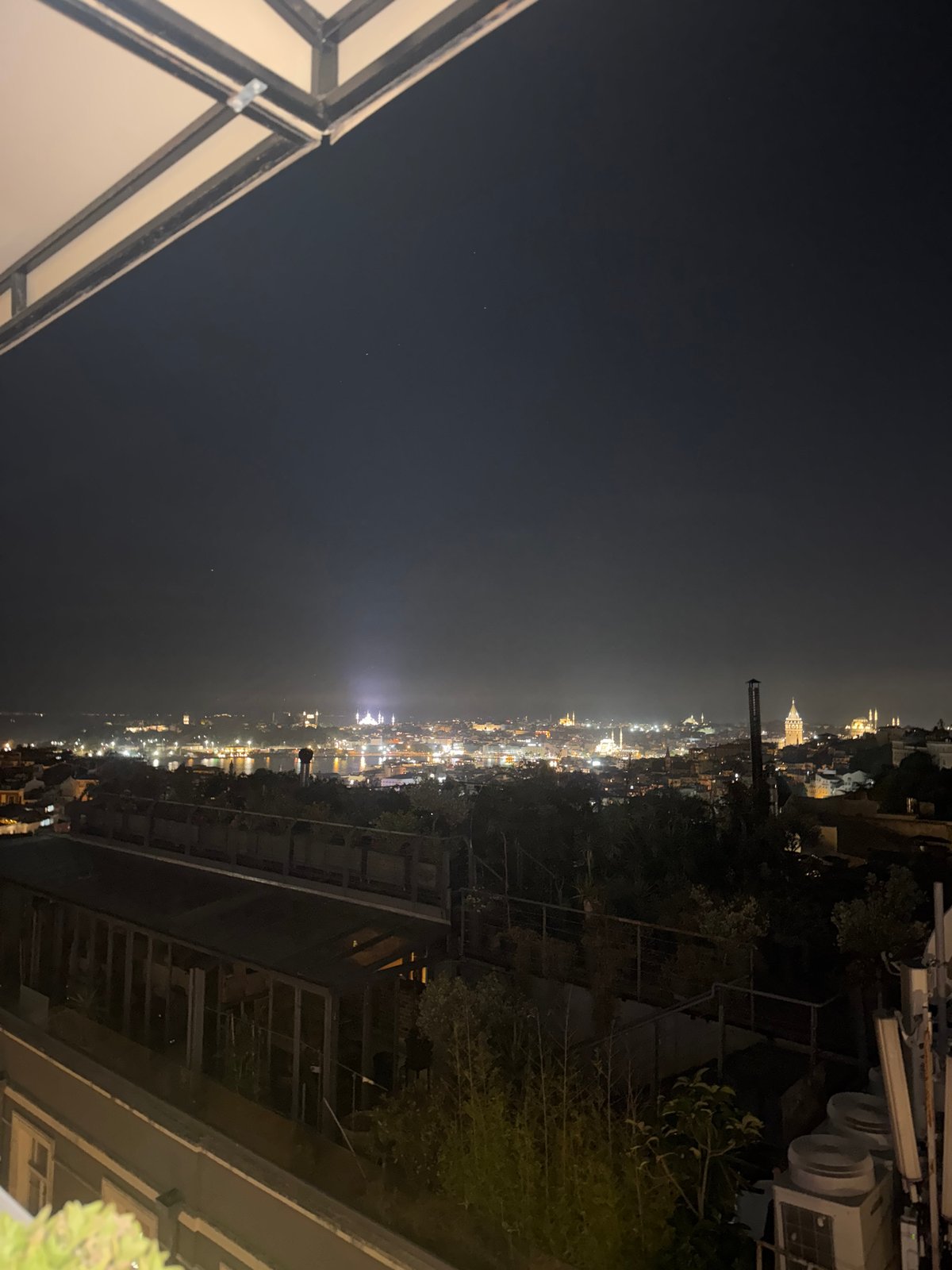 Nighttime Istanbul skyline from a Beyoğlu rooftop vantage point