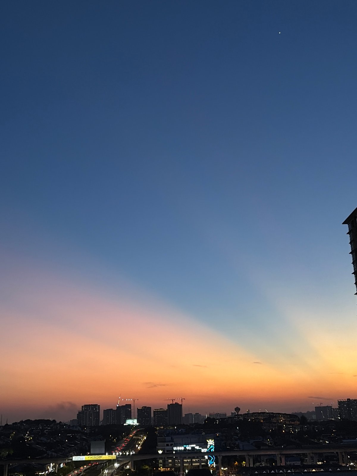 Subang Jaya skyline at dawn, from rooftop to aerial view