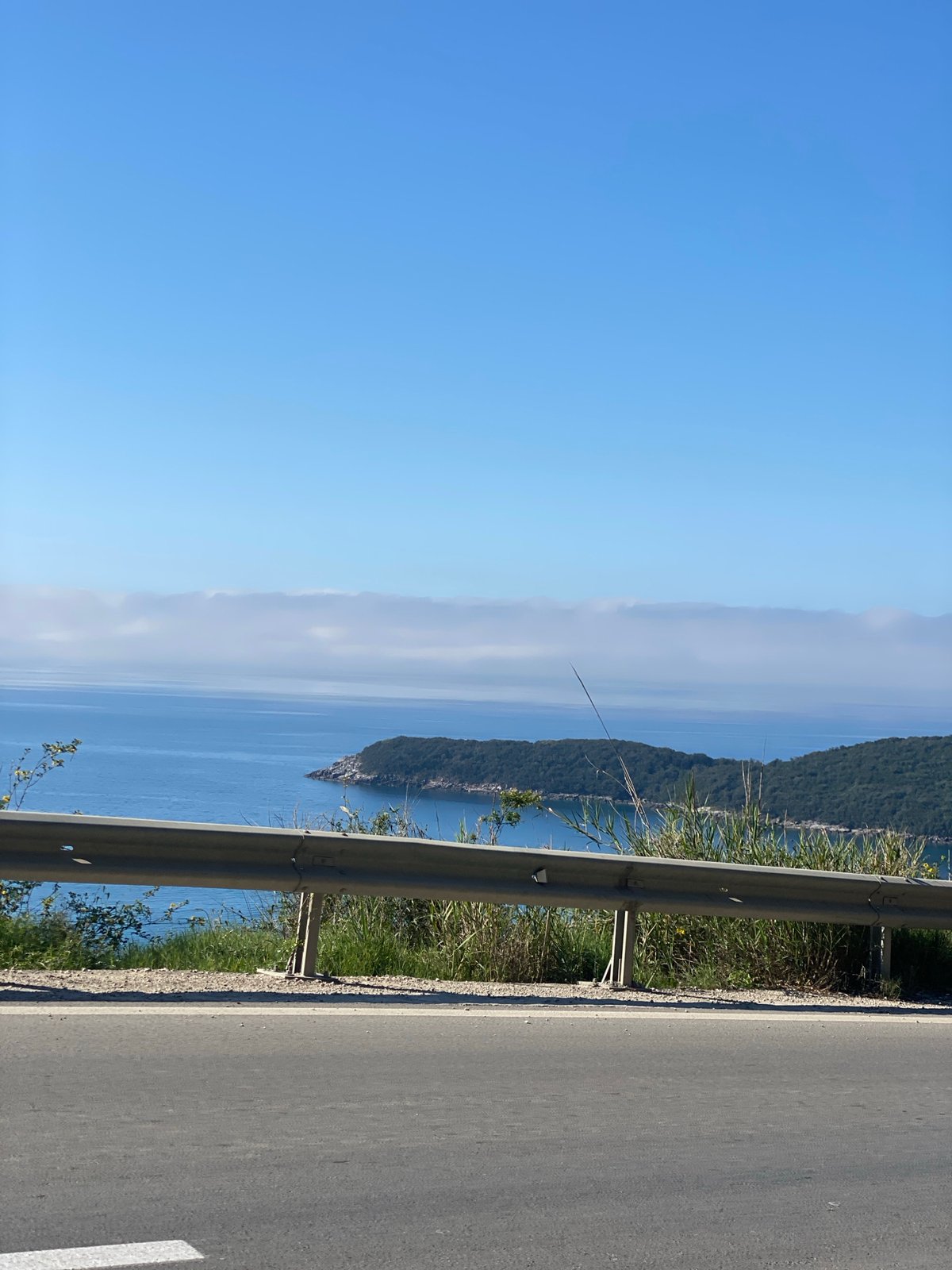 Morning coastal highway views documented near Prijevor, Montenegro