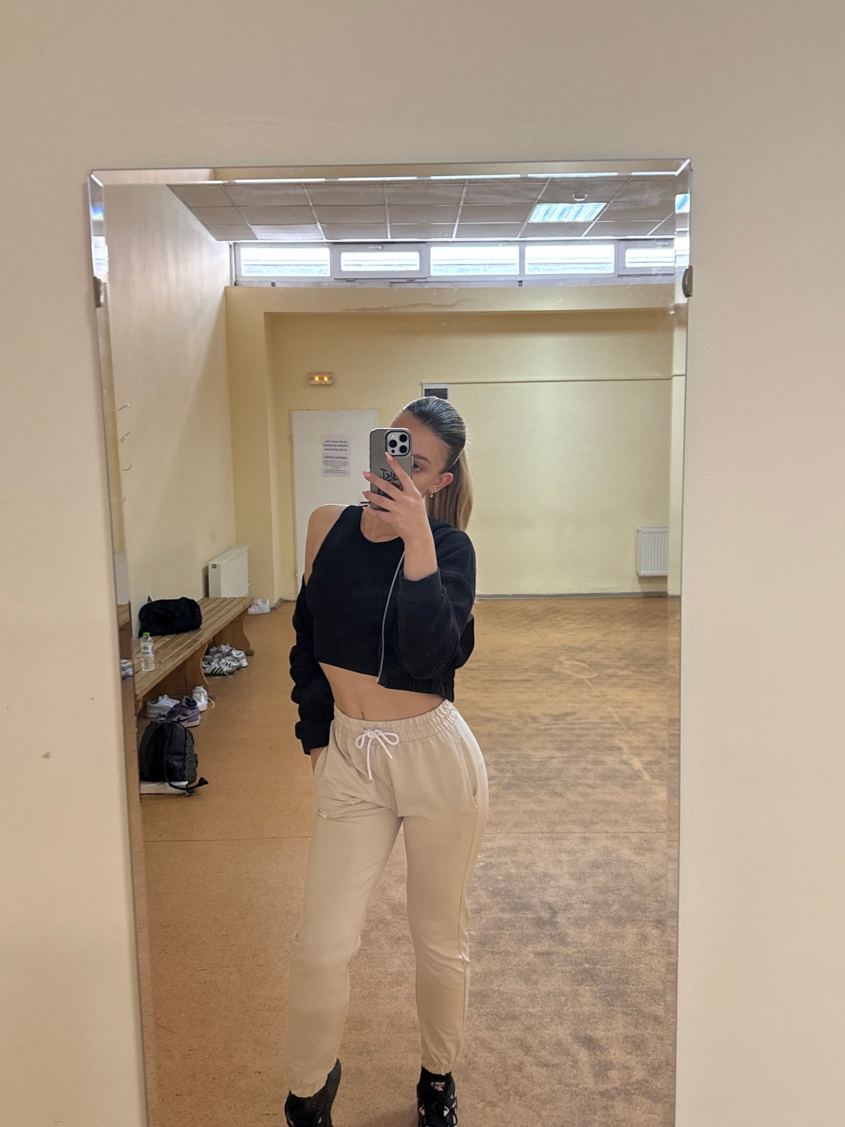 Woman takes morning selfie in mirror in Sofia
