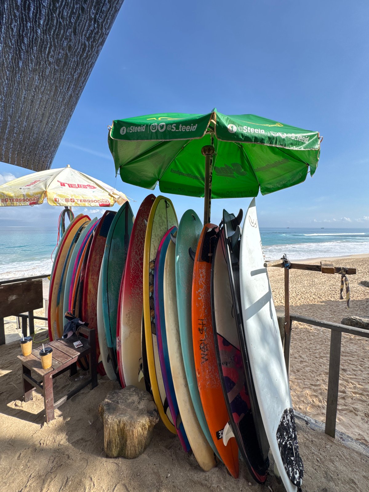 Beach scenes captured in Kuta Selatan show surfboards, crowds